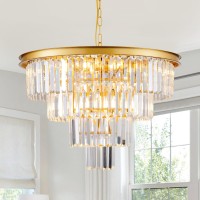 Hccz 10 Light Modern Gold Crystal Chandelier For Dining Room 23.6'' Dining Room Light Fixture Contemporary Pendant Round 4-Tier Adjustable Height For Living Room, Foyer, Entryway, Bedroom