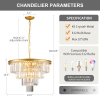 Hccz 10 Light Modern Gold Crystal Chandelier For Dining Room 23.6'' Dining Room Light Fixture Contemporary Pendant Round 4-Tier Adjustable Height For Living Room, Foyer, Entryway, Bedroom