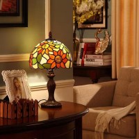 Tuomoxte Tiffany Style Table Lamp Sunflower Stained Glass Lamp 8X8X15 Inch Small Antique Nightstand Bedside Lamp For Bedroom Li