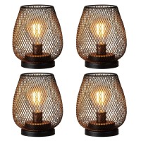 Needomo Battery Operated Lamp Table Powered Lantern Set Of 4 Metal Cage Cordless Lamps With Led Bulb Vintage Decorative Outdoo