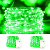 Green String Lights Christmas, 2 Pack 100Led Copper String Lights Battery Operated Fairy Lights Waterproof Twinkle Lights For Home, Garden, Outdoor, Xmas, St. Patrick'S Day Decor-Green