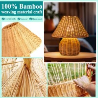 Werfop Small Rattan Table Lamp Bamboo Handmade Boho Beside Lamp 3 Colors Adjustable Vintage Wicker Wooden Nightstand Lamp With E