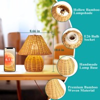 Werfop Small Rattan Table Lamp Bamboo Handmade Boho Beside Lamp 3 Colors Adjustable Vintage Wicker Wooden Nightstand Lamp With E