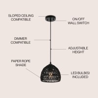 Jonathan Y Jyl6512B Campana 825 1Light Bohemian Modern Woven Ropeiron Led Pendant Farmhouse Coastal Transitional Office