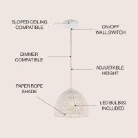 Jonathan Y Jyl6513A Campana 1025 1Light Bohemian Modern Woven Ropeiron Led Pendant Farmhouse Coastal Transitional Office