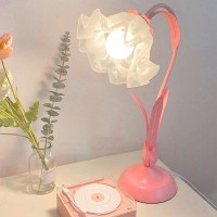 Yilcer Bedroom Flowers Reading Light French Romantic Atmosphere Sense Bedside Table Light Cream Style Pastoral Country French Rural Led Plant Flower Desk Light Acrylic Eye Protection For Home Living R