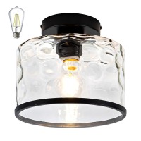 Zlepmlla Industrial Semi Flush Mount Ceiling Light Clear Hammered Glass Ceiling Light Fixture Modern Lighting For Hallway Porch