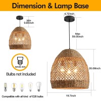 Lhjihfu 3 Light Rattan Pendant Light Fixture, Handmade Rattan Wicker Bohemian Ceiling Light, Kitchen Island Farmhouse Dining Room Height Adjustable