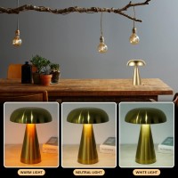 Mushroom Lamp Portable Cordless Table Lamp Usb Rechargeable Mushroom Light Touch Control Night Light With 3 Color Dimming Decorative Metal Bedside Lamp For Bedroom Living Room (Gold)