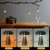 Mushroom Lamp Portable Cordless Table Lamp Usb Rechargeable Mushroom Light Touch Control Night Light With 3 Color Dimming Decorative Metal Bedside Lamp For Bedroom Living Room (Silver)