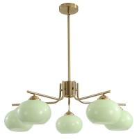 Kco Lighting Green Glass Pendant Light 5 Light Large Globe Chandelier Brushed Brass Sputnik Chandelier Mid Century Modern Chande