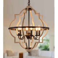 Qs Rustic Antique Orb Chandelier Farmhouse Vintage 6Lights Oak White Hanging Ceiling Light Fixtures For Foyer Dining Room Kitc