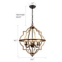 Qs Rustic Antique Orb Chandelier Farmhouse Vintage 6Lights Oak White Hanging Ceiling Light Fixtures For Foyer Dining Room Kitc