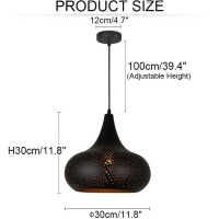 Jowjut Farmhouse Pendant Light Fixture Black Vintage Hanging Lamp Kitchen Island Retro Ceiling Pendant Lamp Loft Metal Iron Hollow Design Adjustable Cord Moroccan Chandelier Pendant Light