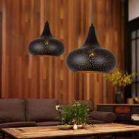 Jowjut Farmhouse Pendant Light Fixture Black Vintage Hanging Lamp Kitchen Island Retro Ceiling Pendant Lamp Loft Metal Iron Hollow Design Adjustable Cord Moroccan Chandelier Pendant Light