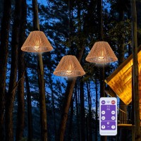 3X Battery Operated Pendant Light Remote Control Chandelier For Gazebo Outdoor Hanging Lamp With Led Bulbs Rattan Shade Lantern