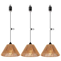 3X Battery Operated Pendant Light Remote Control Chandelier For Gazebo Outdoor Hanging Lamp With Led Bulbs Rattan Shade Lantern