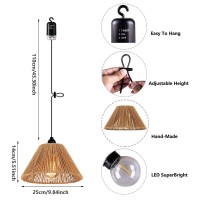 Battery Operated Pendant Light Outdoor Chandelier For Gazebo Hanging Lamp With Led Bulbs Rattan Shade Lantern For Porch Patio Ba