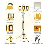 21000 Lumens Work Lights With Stand 3 Adjustable Head Led Work Light Waterproof Portable Lights With Individual Switch Led Fl