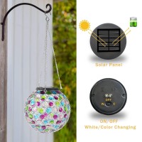 Solar Hanging Lantern Outdoor Lights, Dual Leds Color Changing And Cool White Hanging Light Waterproof Crystal Globe Lamp Decoration In Garden, Pathway, Front Door - Multi Color