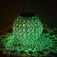 Solar Lantern Hanging Outdoor Christmas Decorative, Dual Leds Dia 7.5 Color Changing And Cool White Crystal Globe Hanging Lights Waterproof With S Hooks Decor In Garden, Pathway, Front Door-Clear