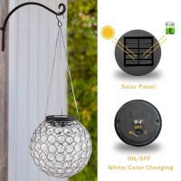 Solar Lantern Hanging Outdoor Christmas Decorative, Dual Leds Dia 7.5 Color Changing And Cool White Crystal Globe Hanging Lights Waterproof With S Hooks Decor In Garden, Pathway, Front Door-Clear