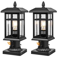 Brilvibera Outdoor Post Light 2 Packs Dusk To Dawn Post Lights Outdoor Electric With Pier Mount Black Waterproof Pole Lights