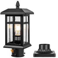 Brilvibera Dusk To Dawn Black Outdoor Post Light Fixture Pole Lamp With Pier Mount Waterproof Exterior Lamp Post Lantern For Y