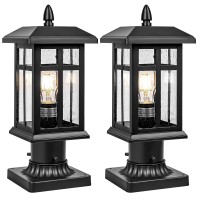 Brilvibera 2 Packs Outdoor Post Light Black Pole Lantern Lighting Fixture With Pier Mount Base Hard Wired Outdoor Column Light