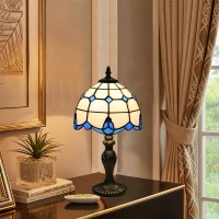 Tuomoxte Tiffany Table Lamp Tiffany Style Stained Glass Lamp 8 Inch Small Antique Bedside Lamp For Nightstand Bedroom Living