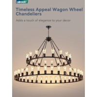 Lediary 60 Inch 54 Lights Wagon Wheel Chandelier, 2 Tier Black Farmhouse Chandeliers For Dining Room, Modern Rustic Extra Large Round Hanging Light Fixture For High Ceilings, Living Room, Foyer