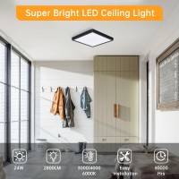 Sadenicel Led Ceiling Light Fixture Flush Mount 12 Inch Square Bedroom Ceiling Lights 3000K4000K6000K 24W Slim Flat Modern 28