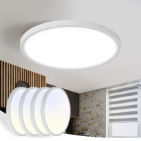 Sadenicel Flush Mount Ceiling Light 12 Led Inch Low Profile Flat Lights Fixture 3000K4000K6000K 3Cct 24W 2400Lm Round Slim P