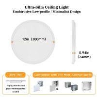 Sadenicel Flush Mount Ceiling Light 12 Led Inch Low Profile Flat Lights Fixture 3000K4000K6000K 3Cct 24W 2400Lm Round Slim P