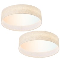 Hamilyeah Led Flush Mount Ceiling Light Fixture Set Of 2, Dimmable Ceiling Light Fixture With Fabric Shade 24W 12Inch 5Cct, Drum Light Fixture Ceiling Mount For Living Room, Kitchen, Bathroom, Bedroom