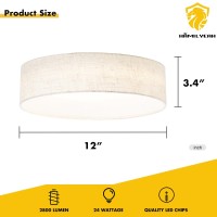 Hamilyeah Led Flush Mount Ceiling Light Fixture Set Of 2, Dimmable Ceiling Light Fixture With Fabric Shade 24W 12Inch 5Cct, Drum Light Fixture Ceiling Mount For Living Room, Kitchen, Bathroom, Bedroom