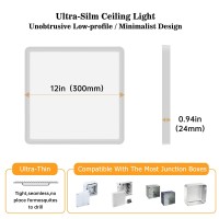 Sadenicel Led Flush Mount Ceiling Light Fixture 12 Inch Square Low Profile Ceiling Lights 3000K4000K6000K 24W Modern 2800Lm F