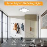 Sadenicel Led Flush Mount Ceiling Light Fixture 12 Inch Square Low Profile Ceiling Lights 3000K4000K6000K 24W Modern 2800Lm F