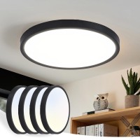 Sadenicel Black Flush Mount Ceiling Light 12 Inch Round Led Ceiling Lights Fixture 3000K4000K6000K 24W 2400Lm Modern Slim Flat