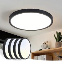 Sadenicel Black Flush Mount Ceiling Light 12 Inch Round Led Ceiling Lights Fixture 3000K4000K6000K 24W 2400Lm Modern Slim Flat