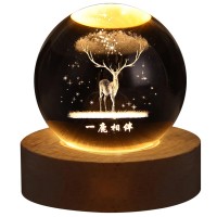 Dniebw 3D Deer Forest Crystal Ball Night Light For Kids Glass Ball Night Lamp With Wooden Base Fantasy Decoration Crsytal Ball D