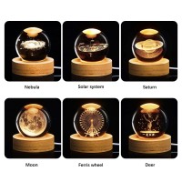 Dniebw 3D Deer Forest Crystal Ball Night Light For Kids Glass Ball Night Lamp With Wooden Base Fantasy Decoration Crsytal Ball D