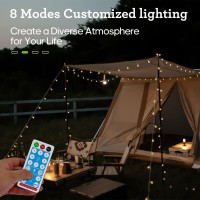 55Ft Solar Globe String Light 100Led 8 Modes Ip67 Patio Lights Typec Charging Timer And Memory Function For Camping Garden