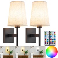 Yhcdlamp Battery Operated Wall Sconces Set Of Two Battery Operated Wall Lights With Remote Fabric Rgb Color Changing Dimmable W