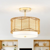 Tbaoinla Add A Touch Of Boho Elegance To Any Room With Our 3Light Gold Light Fixture Rattan Light Fixture Boho Light Fixture Be