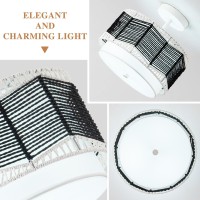 Tbaoinla White Black Light Fixture 3-Light Rattan Flush Mount Ceiling Light Rattan Light Fixture Boho Light Fixture With Fabric Shade Ceiling Lights, For Bedroom Hallways Entryway Living Dining