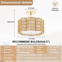 Tbaoinla Bedroom Light Fixture Boho Light Fixture 3Light Gold Light Fixture Rattan Flush Mount Ceiling Light For Hallway Ligh