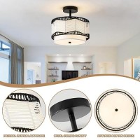 Tbaoinla Black Light Fixture White 3Light Bedroom Light Fixture Rattan Light Fixture Boho Light Fixture With Fabric Shade For