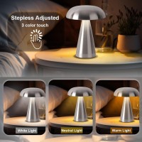 Leroxo Portable Led Table Lamp Cordless Metal Desk Lamp 3 Color Touch Control Rechargeable Lamp 3Levels Brightness Room Decor