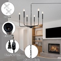 Jzqwck Plug In Chandelier,6 Lights Hanging Lights With Plug In Cord 17.06Ft & Dimmable Switch, Black Hanging Lamp Plug In Ceiling Pendant Light Fixture For Living Dining Room Bedroom Foyer Island